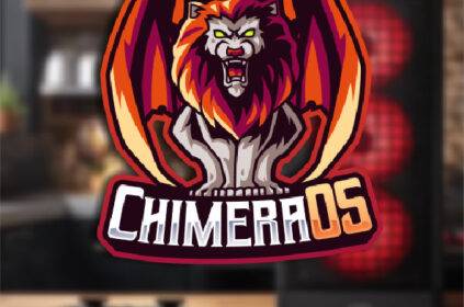 Logo von Chimera OS mit einem Löwen und Flügeln in leuchtenden Farben.
