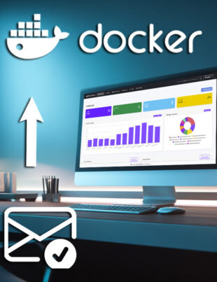 Computerbildschirm mit Docker-Software, die Datenvisualisierungen und Diagramme anzeigt.