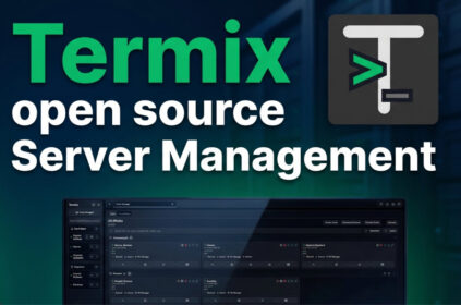 Termix Open Source Server Management mit grünem Interface-Design und dunkler Oberfläche, Terminal-Icon und Web-UI für Synology NAS & UGREEN NAS, Docker